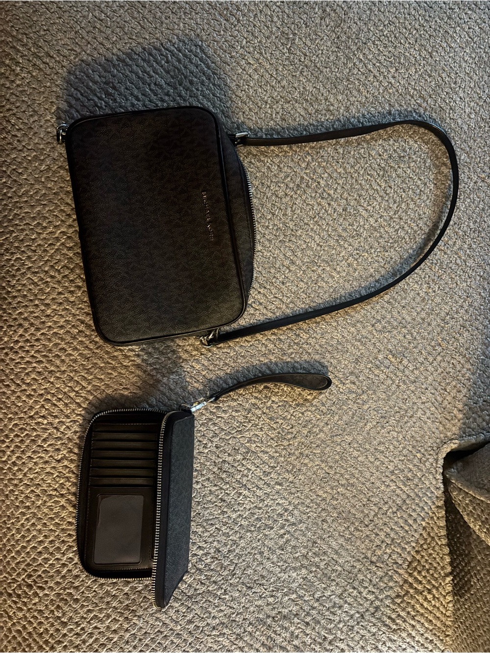 Michael Kors Black Logo Crossbody with Black Zip Card Wallet